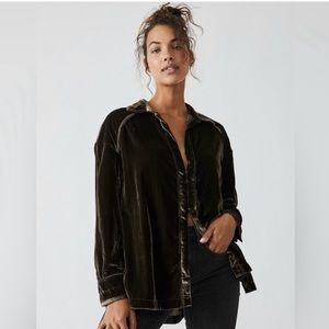 Free People oversized velvet shirt in chocolate brown